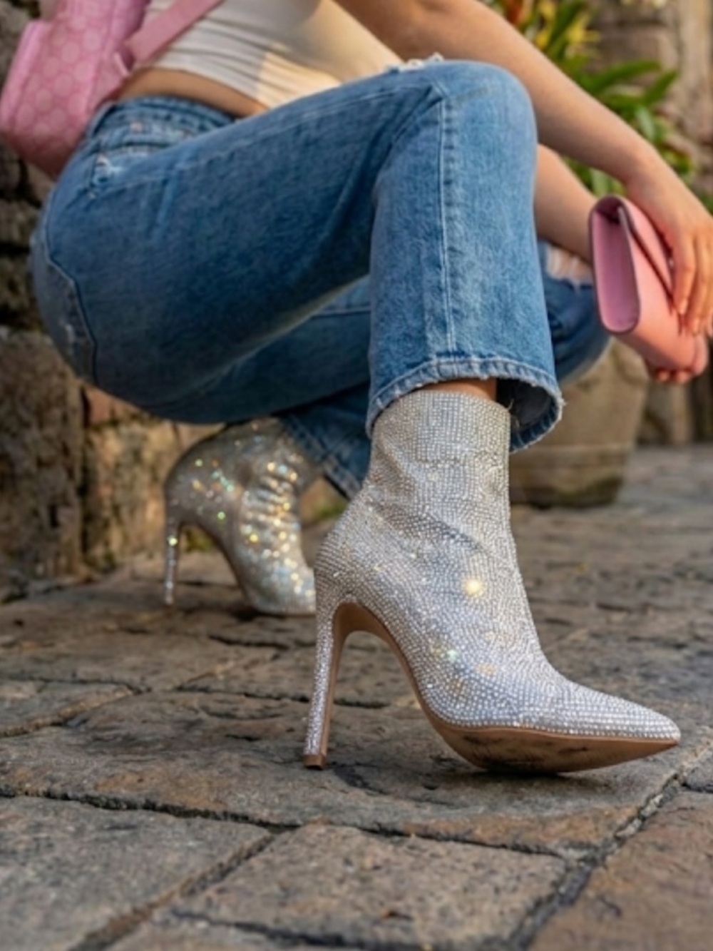 Crystal embellished heels boots diamond crystal bling embellished ankle booties